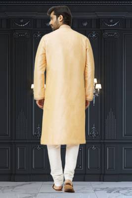 Men's beige embroidered kurta pajama 5