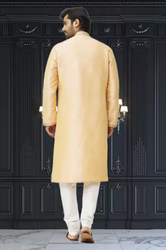 Men's beige embroidered kurta pajama