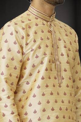 Men's fawn embroidered kurta pajama 4
