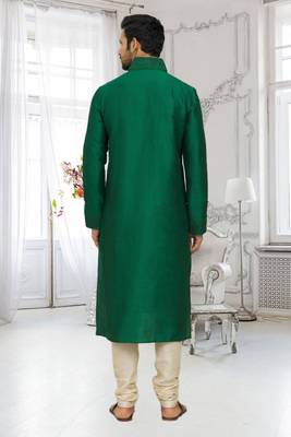 Men's green embroidered kurta pajama 5