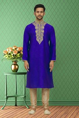 Men's blue embroidered kurta pajama 1