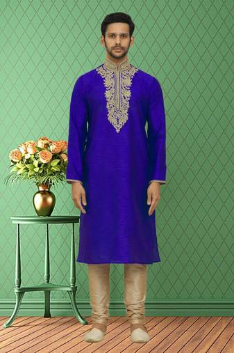 Men's blue embroidered kurta pajama