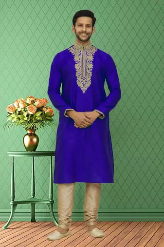 Men's blue embroidered kurta pajama