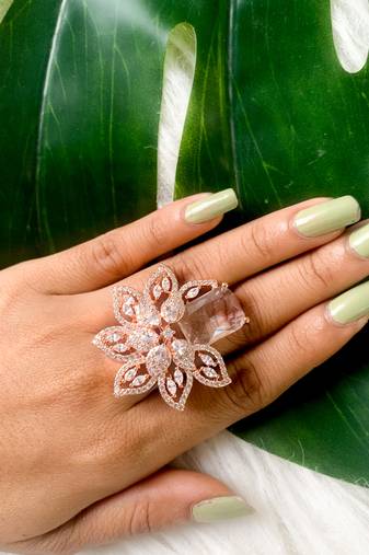 stylish latest fashionable design floral cz american diamond adjustable finger rings for women & girls 