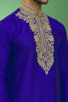 Men's blue embroidered kurta pajama 4