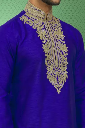 Men's blue embroidered kurta pajama