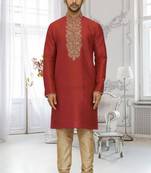 Men's red embroidered kurta pajama