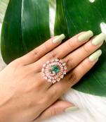 cz american diamond stylish floral shape dazzling adjustable brass finger ring 