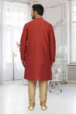 Men's red embroidered kurta pajama 5