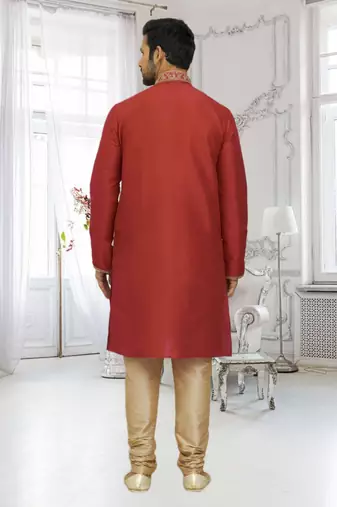 Men's red embroidered kurta pajama