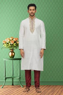 Men's white embroidered kurta pajama 1