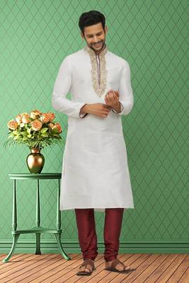 Men's white embroidered kurta pajama 2