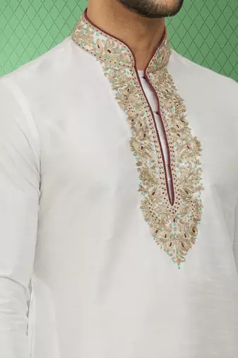 Men's white embroidered kurta pajama