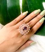 cz american diamond stylish floral shape dazzling adjustable brass finger ring 