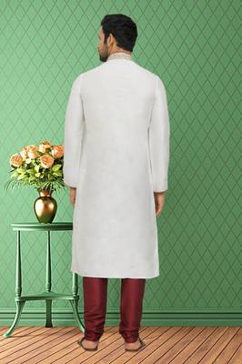 Men's white embroidered kurta pajama 5