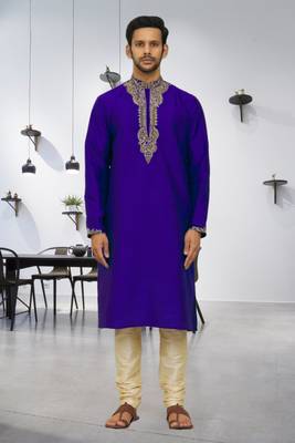 Men's blue embroidered kurta pajama 1
