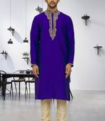 Men's blue embroidered kurta pajama