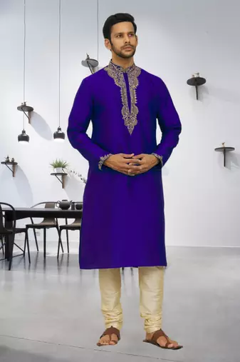Men's blue embroidered kurta pajama