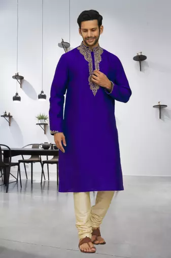 Men's blue embroidered kurta pajama