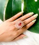 cz american diamond stylish floral shape dazzling adjustable brass finger ring 