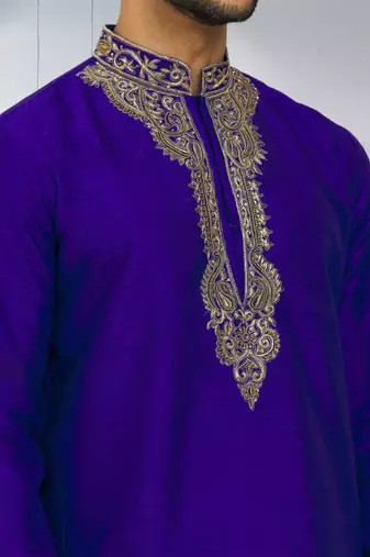 Men's blue embroidered kurta pajama