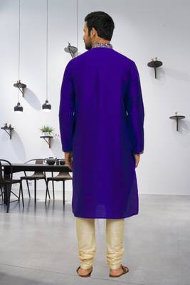 Men's blue embroidered kurta pajama 5