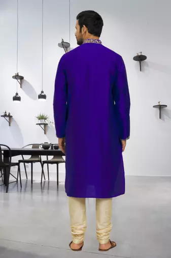 Men's blue embroidered kurta pajama