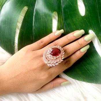 stylish latest fashion blue stone dazzling cubic zirconia embellihsed brass adjustable finger ring for  1
