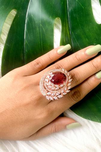 stylish latest fashion blue stone dazzling cubic zirconia embellihsed brass adjustable finger ring for 