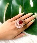 stylish latest fashion blue stone dazzling cubic zirconia embellihsed brass adjustable finger ring for 