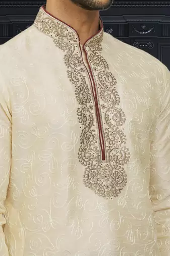 Men's fawn embroidered kurta pajama