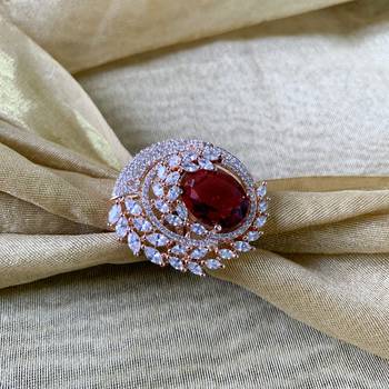 stylish latest fashion blue stone dazzling cubic zirconia embellihsed brass adjustable finger ring for  2