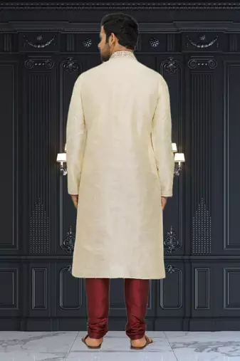 Men's fawn embroidered kurta pajama