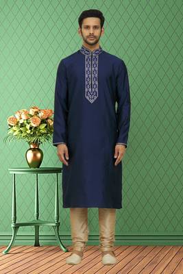 Men's blue embroidered kurta pajama 1