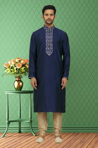 Men's blue embroidered kurta pajama