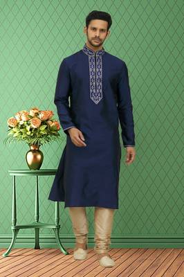 Men's blue embroidered kurta pajama 2