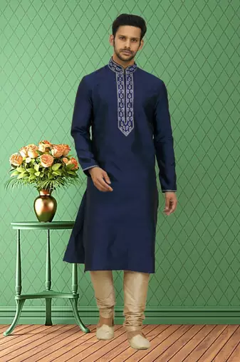 Men's blue embroidered kurta pajama