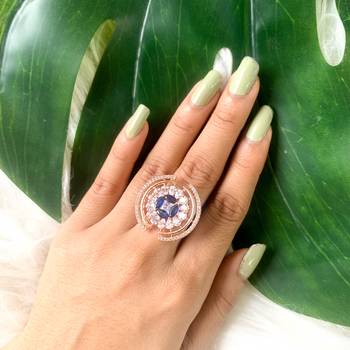 blue cz american diamond round princess cut adjustable big band finger rings for women & girls  1