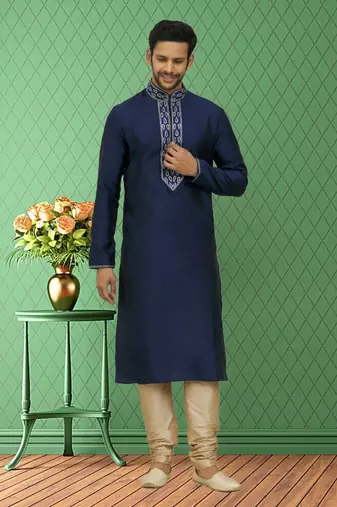 Men's blue embroidered kurta pajama