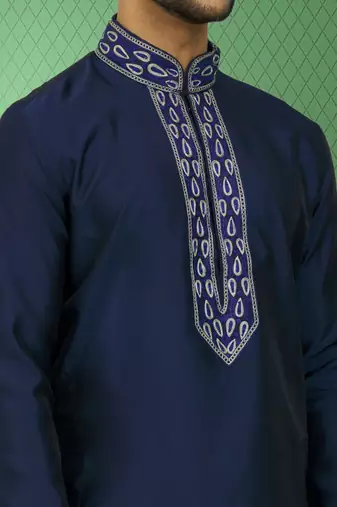 Men's blue embroidered kurta pajama