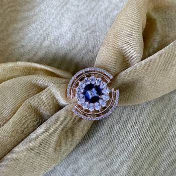 blue cz american diamond round princess cut adjustable big band finger rings for women & girls  2