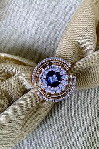 blue cz american diamond round princess cut adjustable big band finger rings for women & girls 