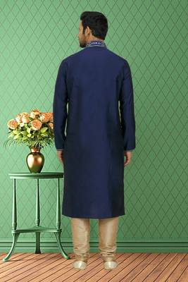 Men's blue embroidered kurta pajama 5
