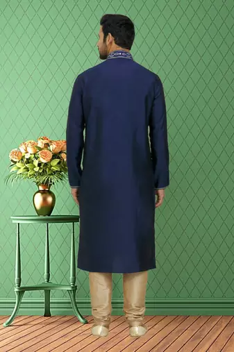 Men's blue embroidered kurta pajama
