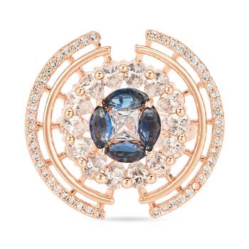 blue cz american diamond round princess cut adjustable big band finger rings for women & girls  3