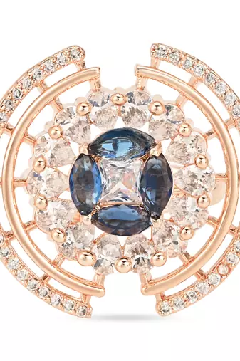 blue cz american diamond round princess cut adjustable big band finger rings for women & girls 