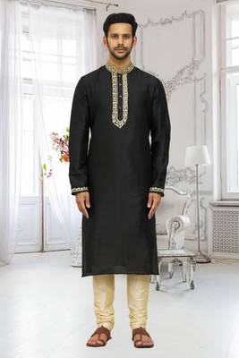 Men's black embroidered kurta pajama 1