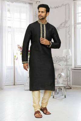 Men's black embroidered kurta pajama 2