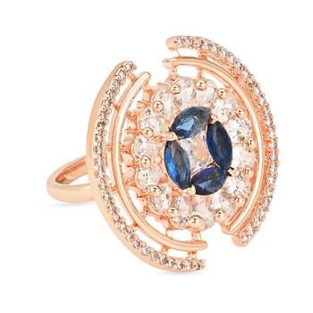 blue cz american diamond round princess cut adjustable big band finger rings for women & girls  4