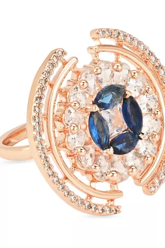 blue cz american diamond round princess cut adjustable big band finger rings for women & girls 